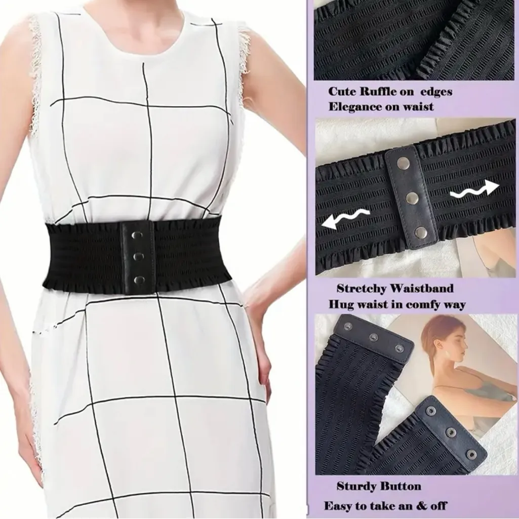 Plus Size Wide Waistband Elegant Elastic Belt Vintage Dress‎ Coat Girdle Waspie Black - Image 11