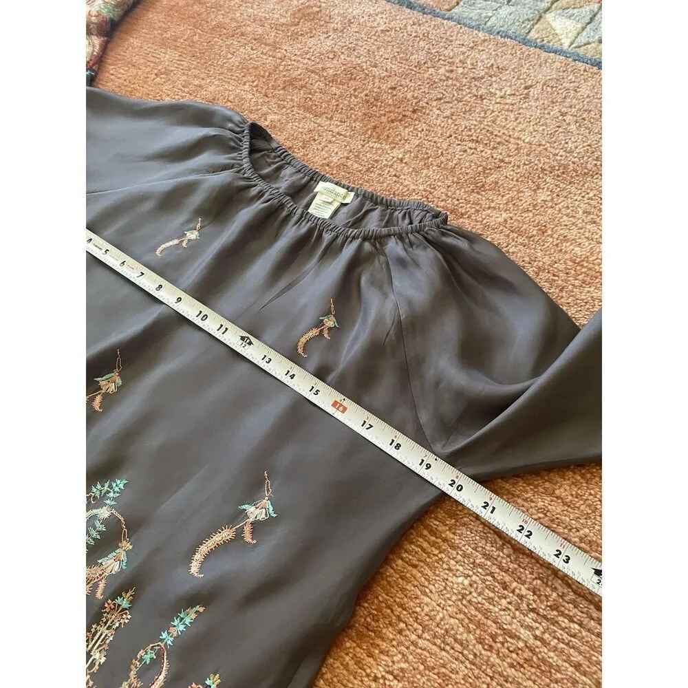 Sundance  Women’s 100 % CUPRO VELVET Boho embroidered Bell Sleeve Tunic XS - Image 3