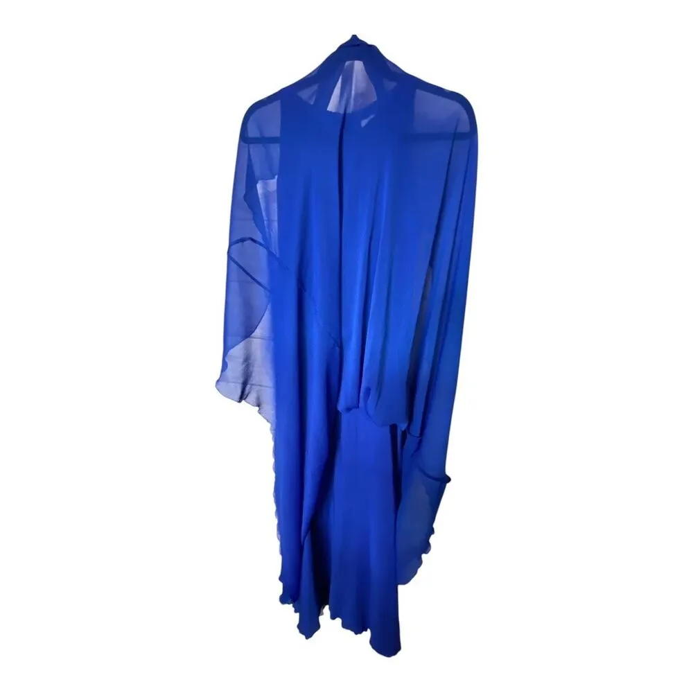 Badgley Mischka 6 Pleated Ruched Flowy Long Gown Sapphire Blue Formal Dress - Image 6