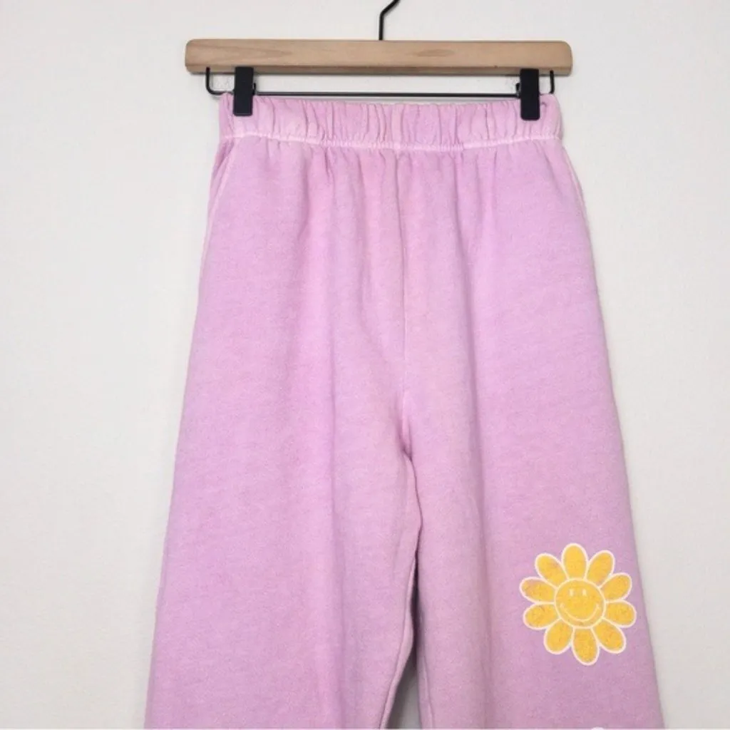 Billabong x SMILEY Happy Saturday Sweatpants XS Pink Track Jogger Fleece Tapered - Image 7