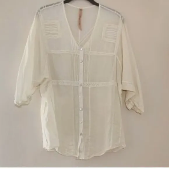 Semi sheer Cotten oversized‎ tunic/button down shirt, sz S - Image 8