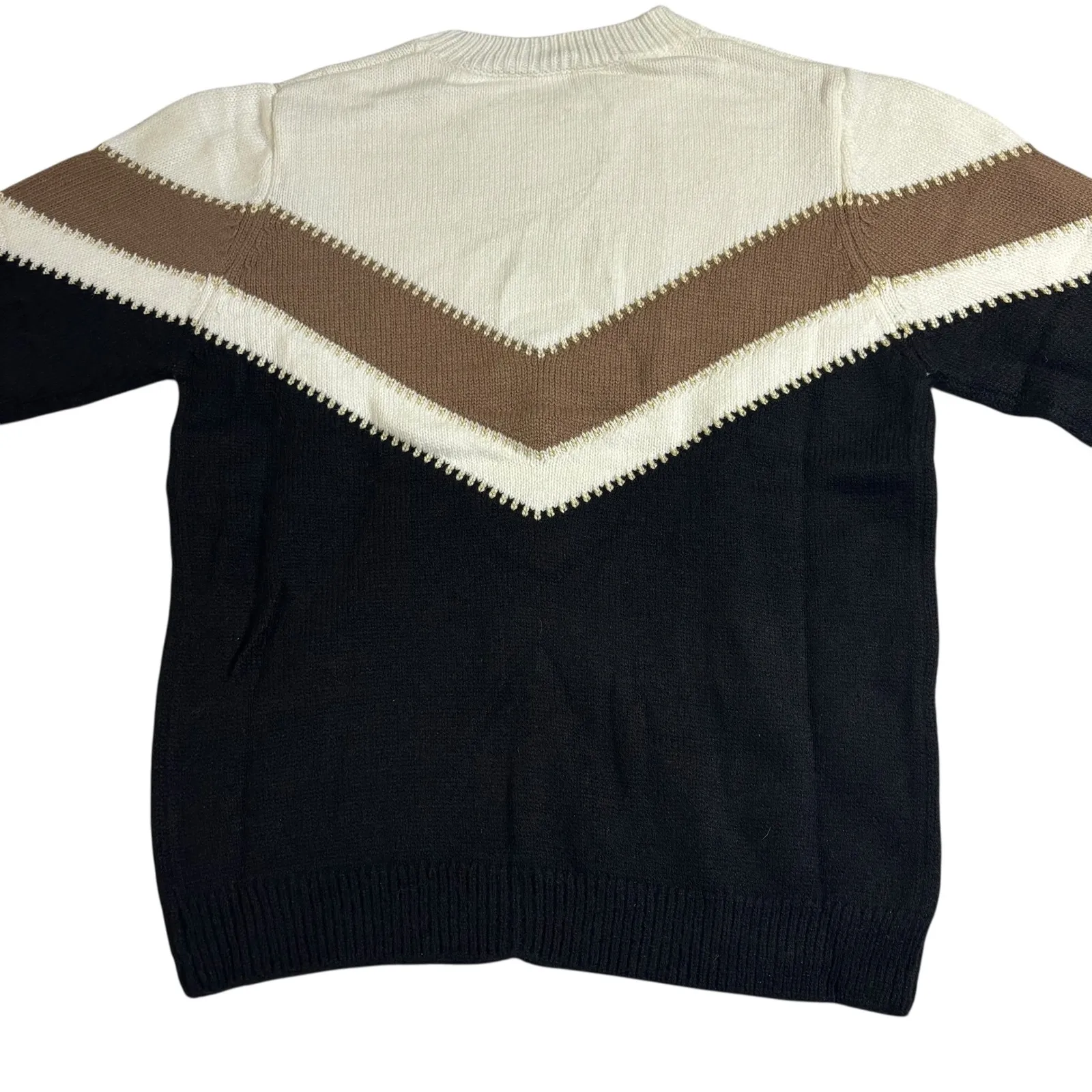 Chevron Sweater Color Block Pullover‎ Knit Top Casual Everyday Small Black - Image 2
