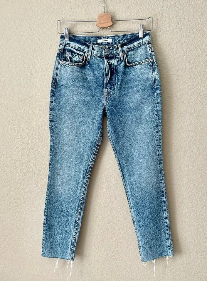 NWT GRLFRND Karolina Piece of Mind Light Acid Wash Raw Hem Button Fly Jeans - Image 2