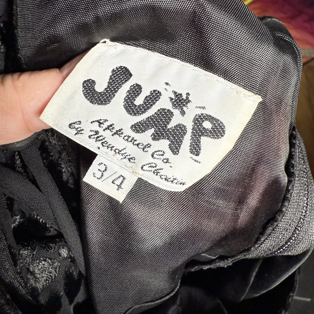 Vintage Jump babydoll dress 3/4 Black velvet burnout back laceup - Image 3