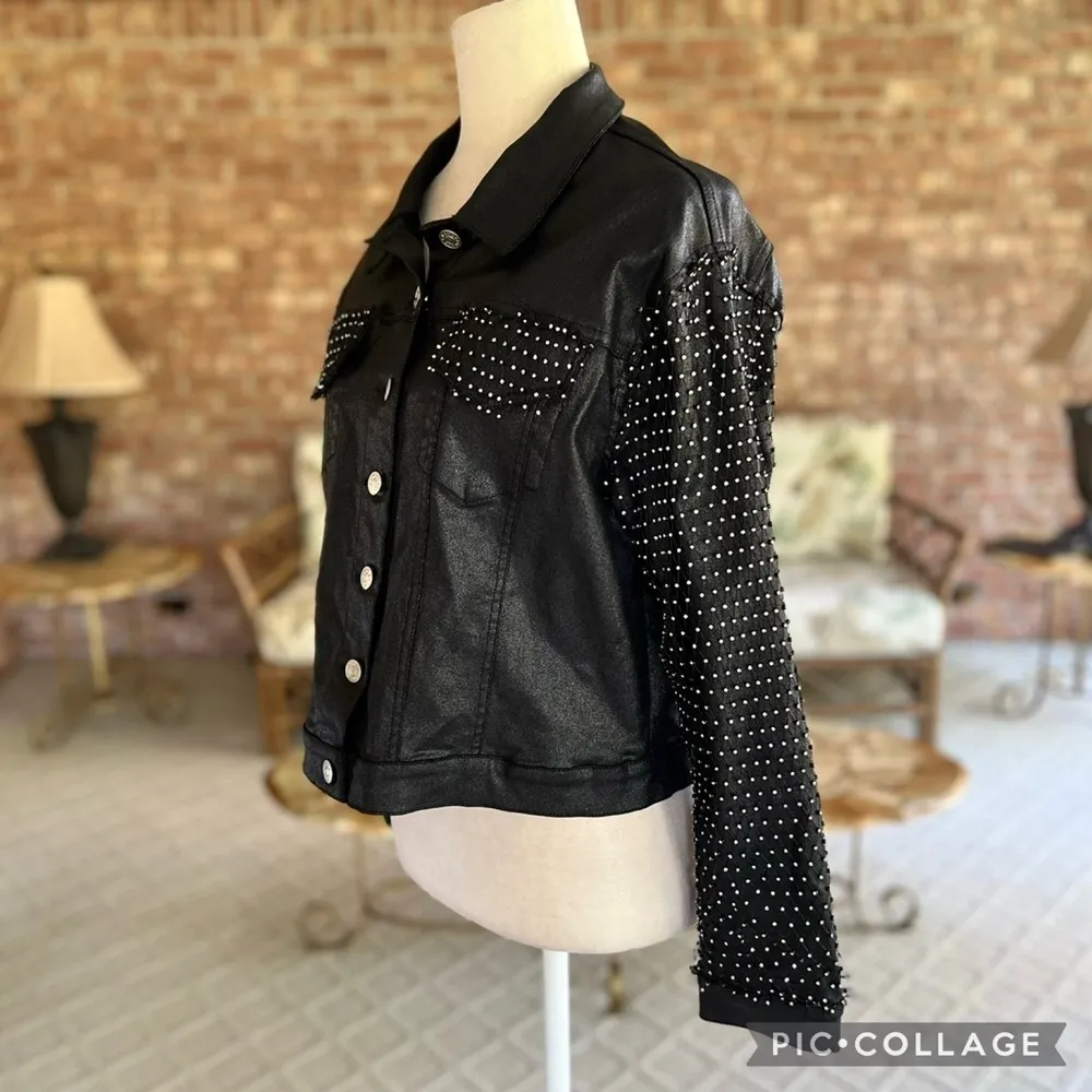 Akira Ammo Rhinestone Jacket L Black Faux Leather Rocker Chic - Image 7