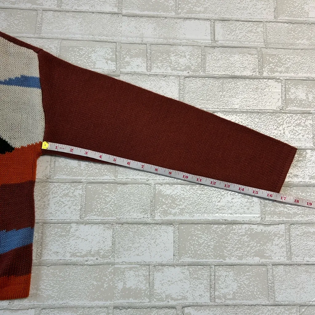 Colorful Landscape Cropped Knit Sweater Orange Size L - Image 6