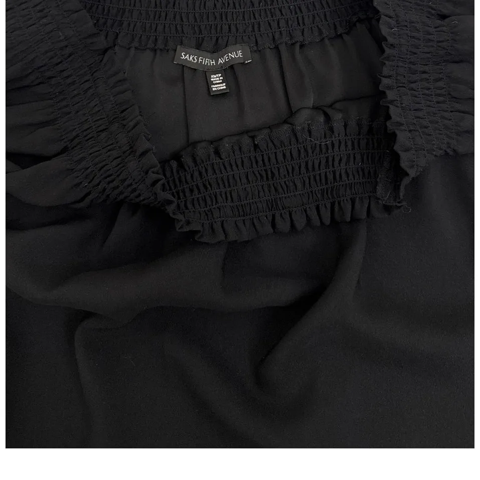 Saks Fifth Avenue Blouse Black Off Shoulder Pullover Puff Sleeve Top Size XS - Image 3