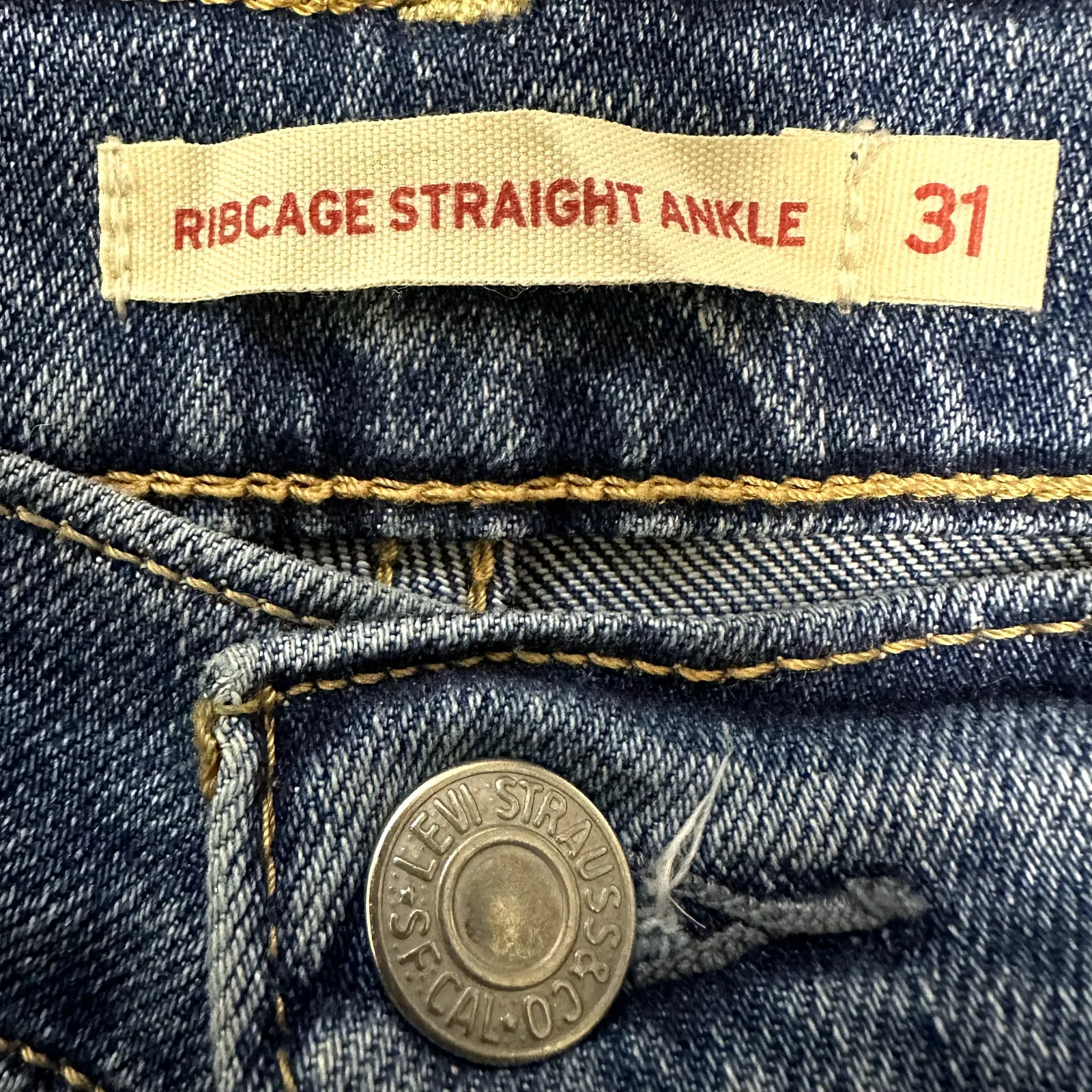 Levi's Ribcage Straight Jeans Ankle 12" Cotton Summer Slide Medium Wash 31"x27" - Image 3