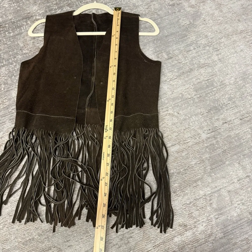 Vintage Genuine Leather Brown Suede Fringe Vest Size L - Image 6