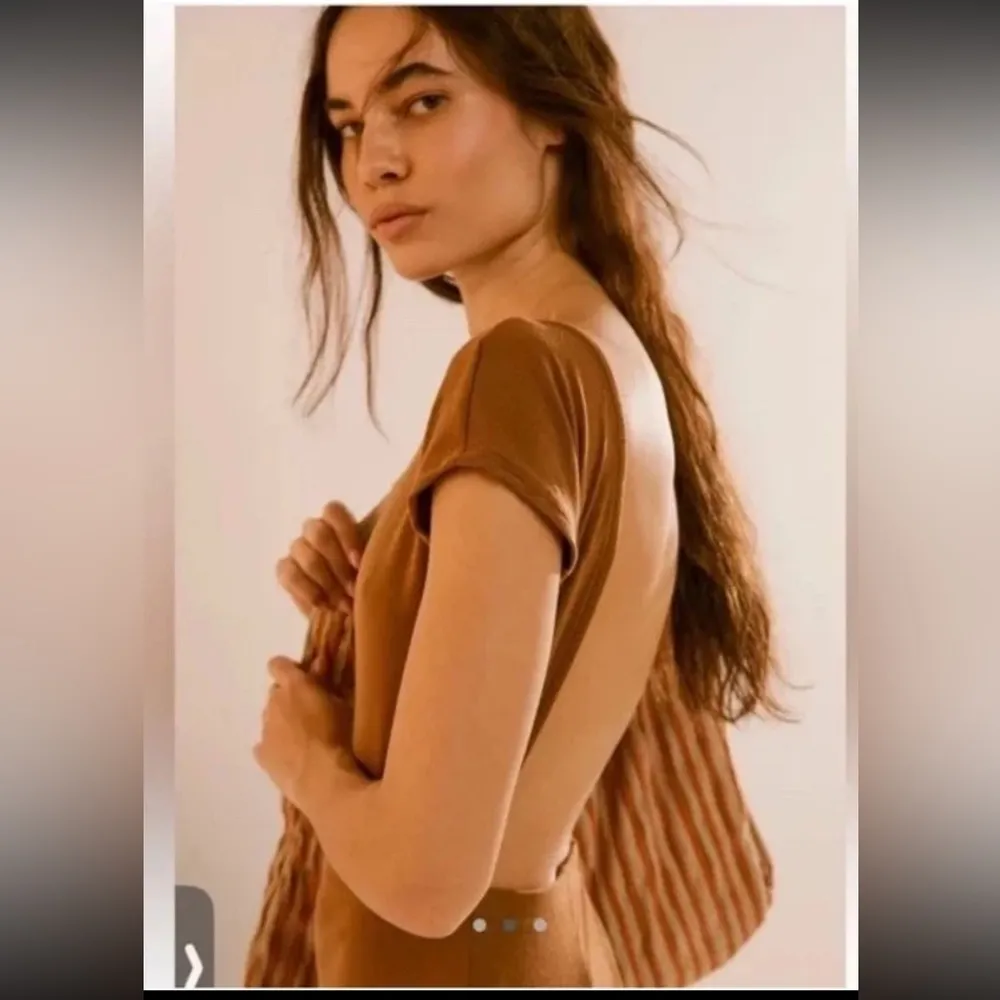 Free People Beach Open Back Jumpsuit Tan Large - Image 3