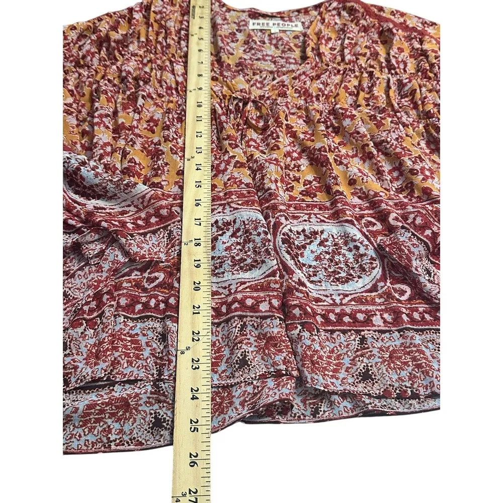 Free People Lorraine Tiered Kimono Top In Mustard Combo Size Medium Tunic #CC3-7 - Image 6