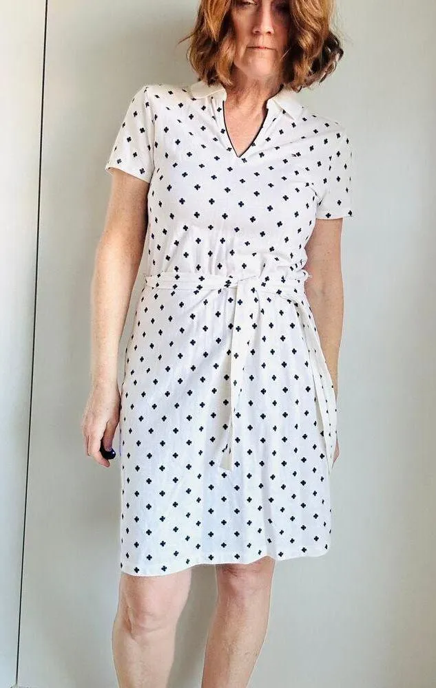 Tommy Hilfiger Womens Polo Dress Size Medium Geometric Print White Blue Preppy - Image 11