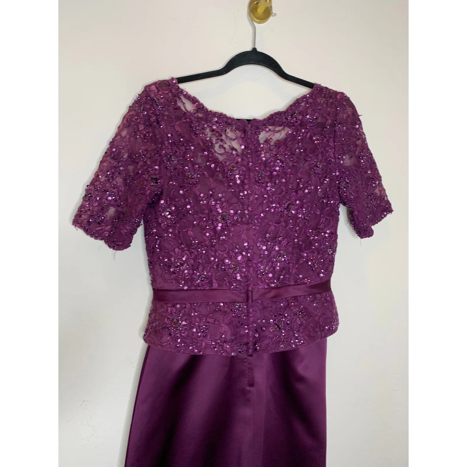 Eggplant Purple Lace Bodice Midi Dress Formal Wedding Sz 10 - Image 8