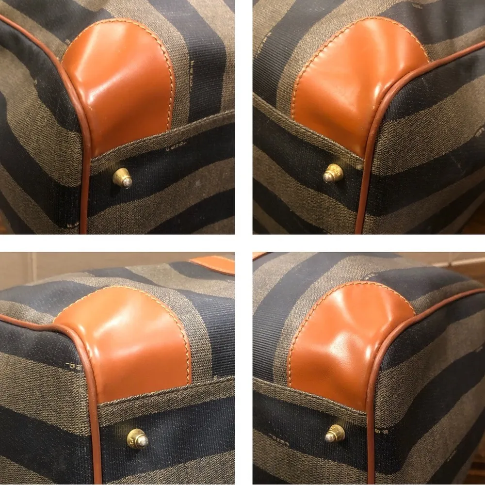 FENDI Pequin Pecan Stripe Bandolier Boston Travel Bag with FENDI Shoulder Strap - Image 9