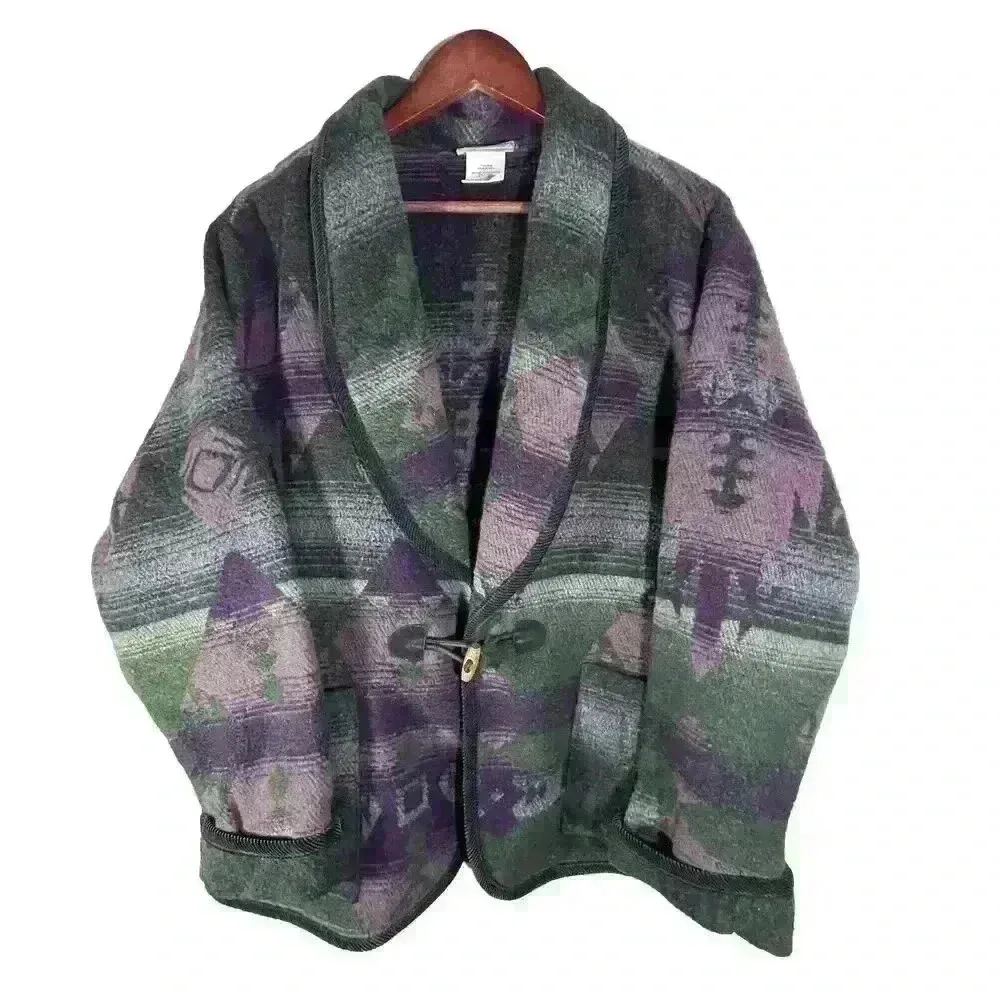 Vintage Coldwater Creek Wool Blanket Aztec Southwestern Sweater Jacket Size XL - Image 3