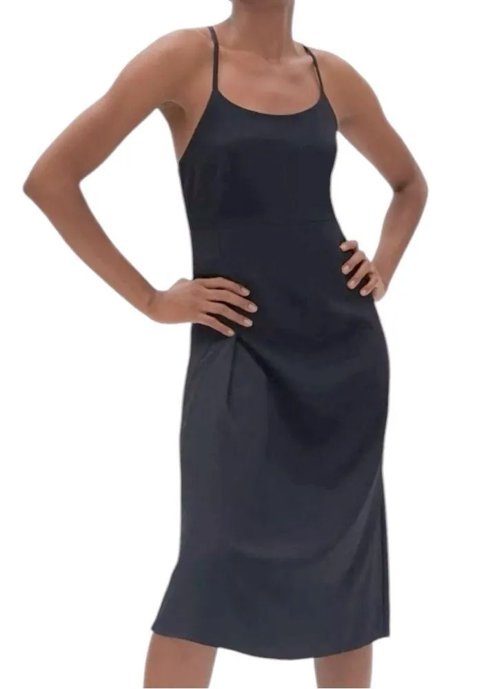 Everlane Women’s 4 Black The Japanese GoWeave Cross Back Strap Slip Midi Dress - Image 2