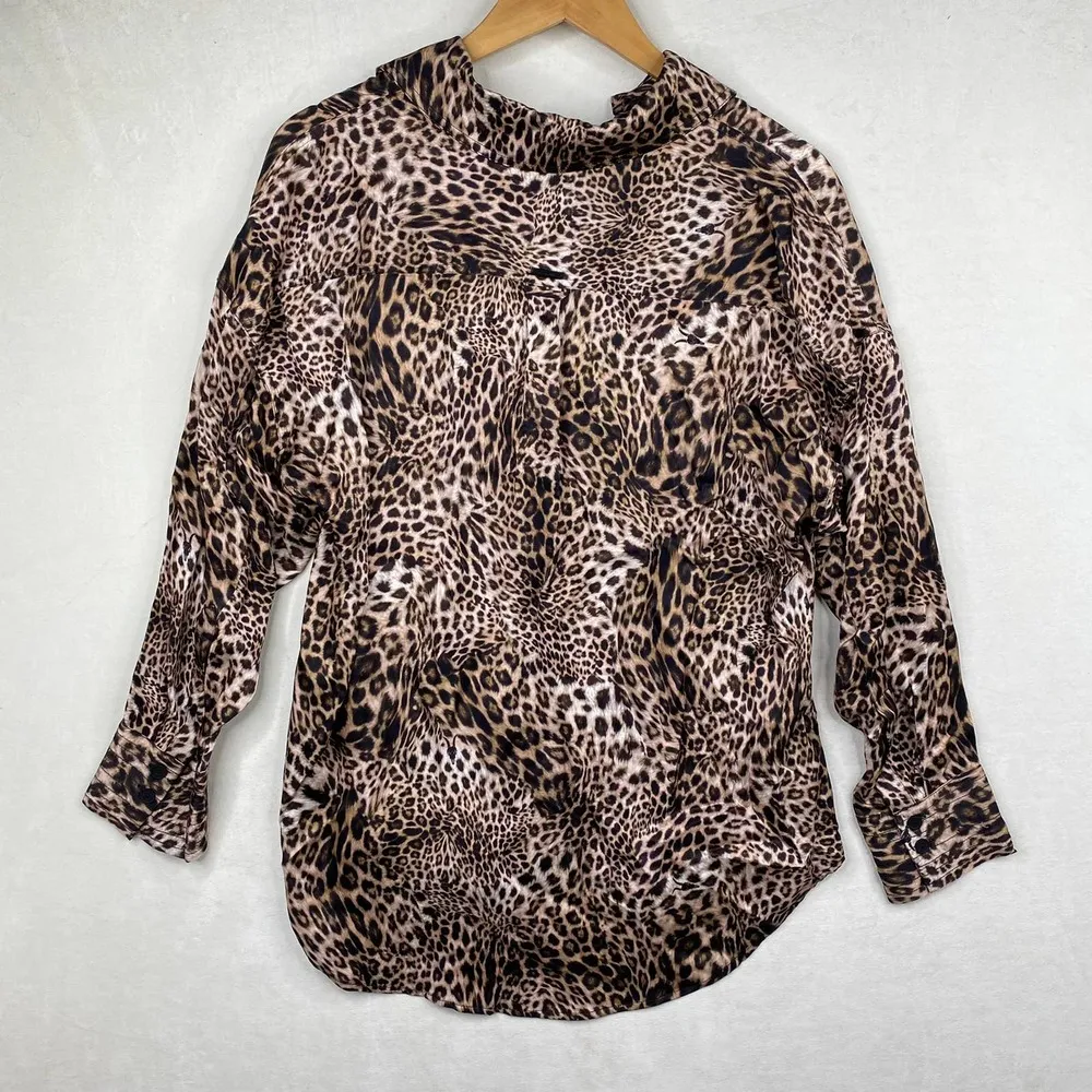 NWT All SAINTS Inez Kiku Wave-Effect Cheetah Print Over Sized Button Down Shirt - Image 5