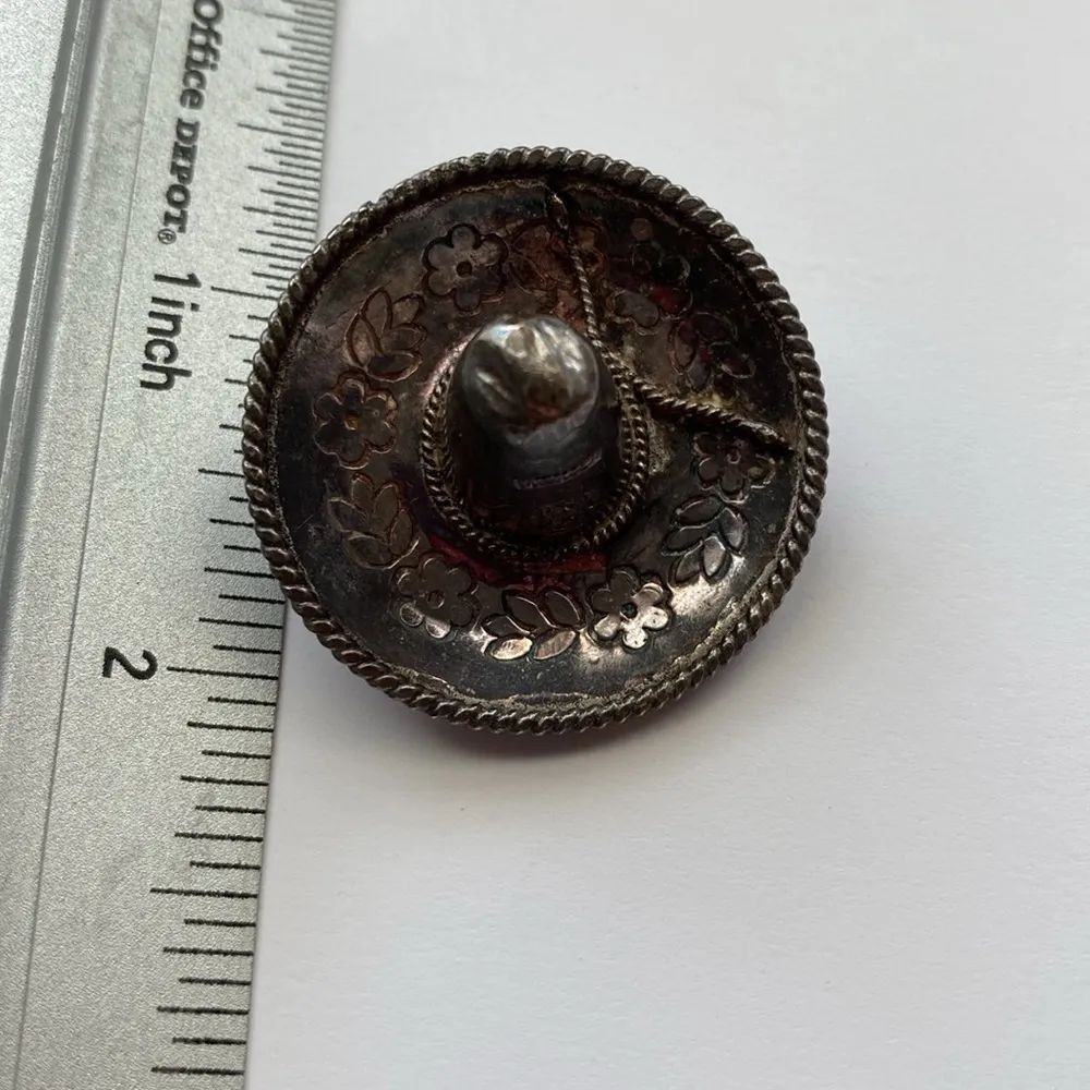 Silver Floral Sombrero Brooch .925 Made in Mexico lapel pin vintage - Image 5