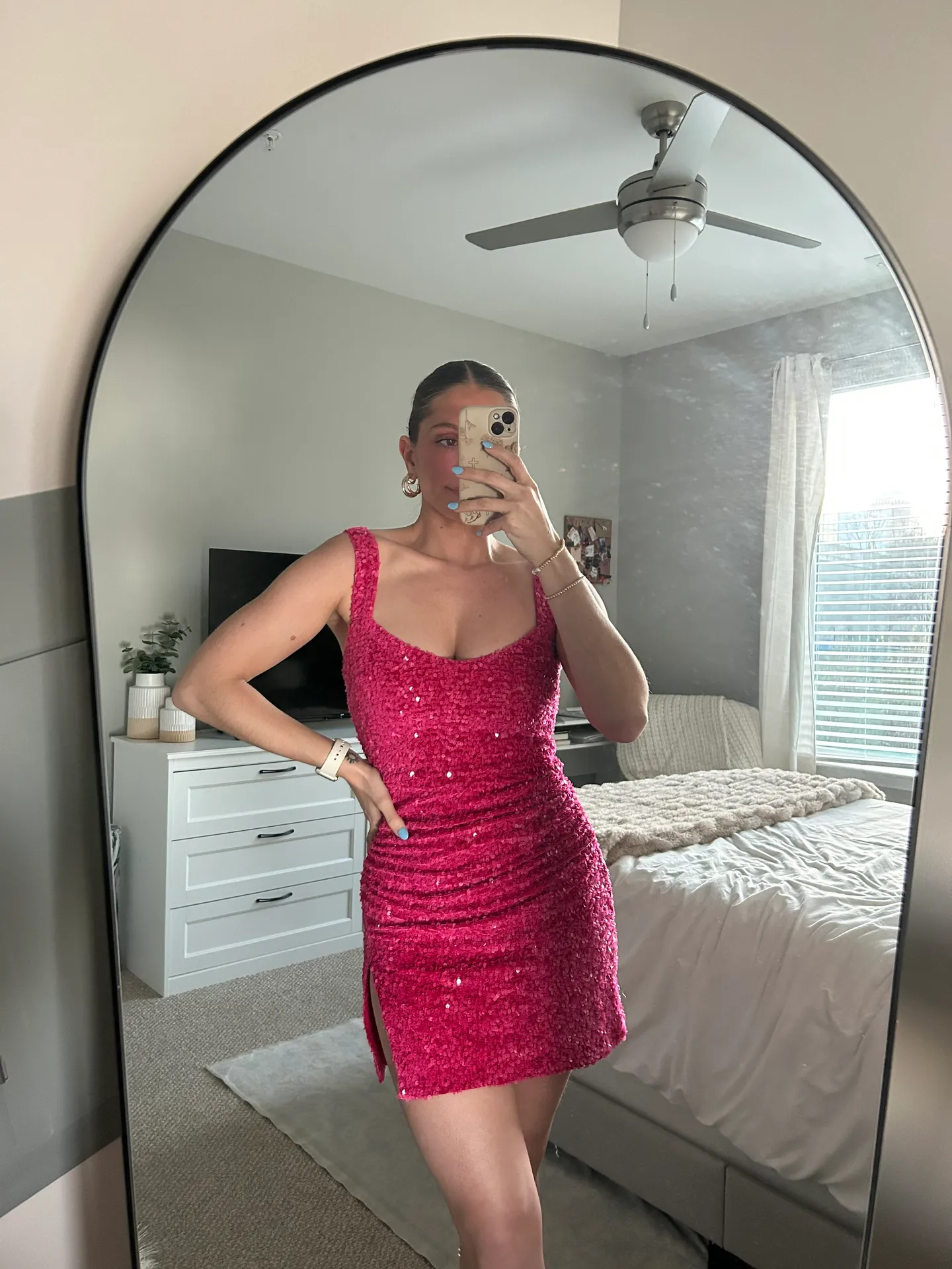 Hot Pink Sequin Dress - Image 8