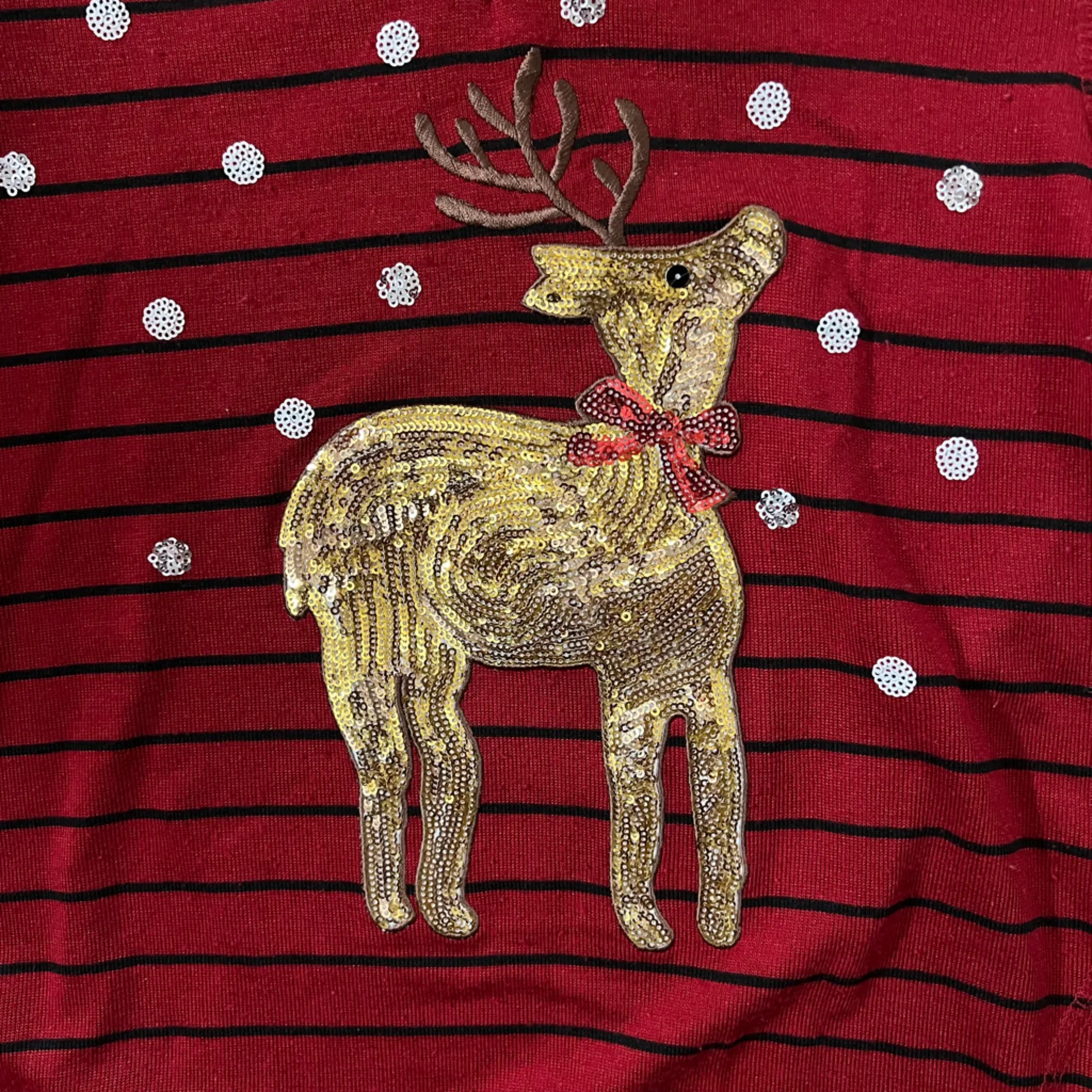 Onque Casuals Christmas Reindeer Red & Black with Gold Sequins Sweater Size XL - Image 2
