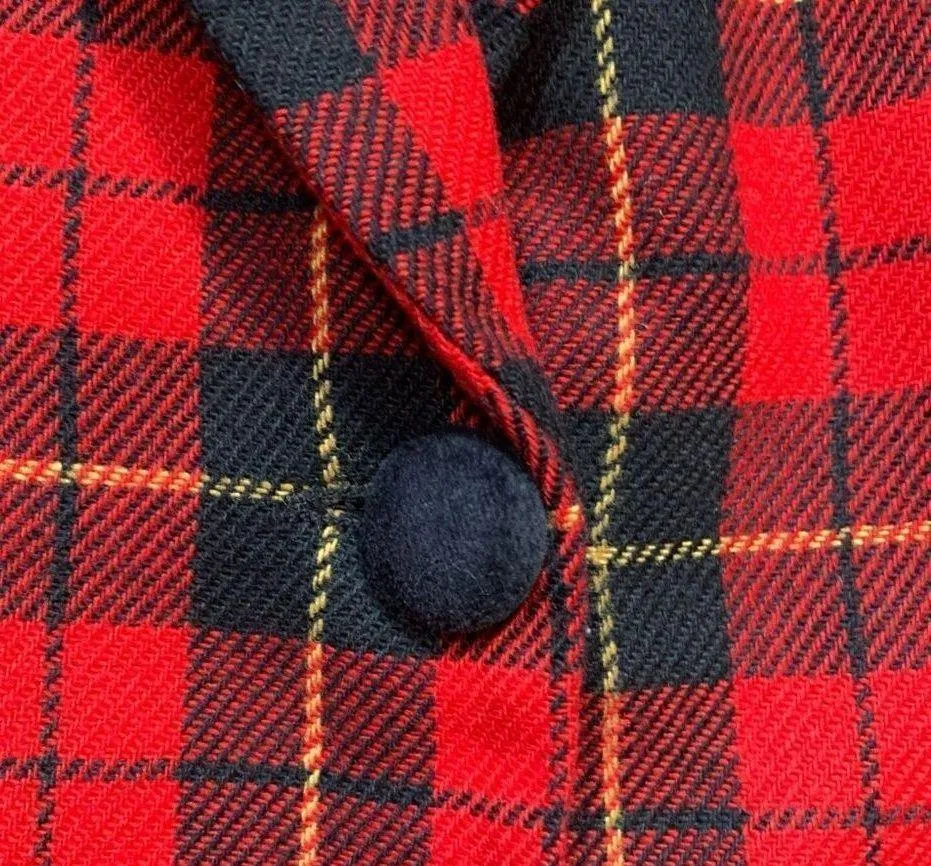 Vintage Alfred Dunner Petite Blazer Jacket Red Black Plaid Velvet Collar Preppy Size 12P - Image 8