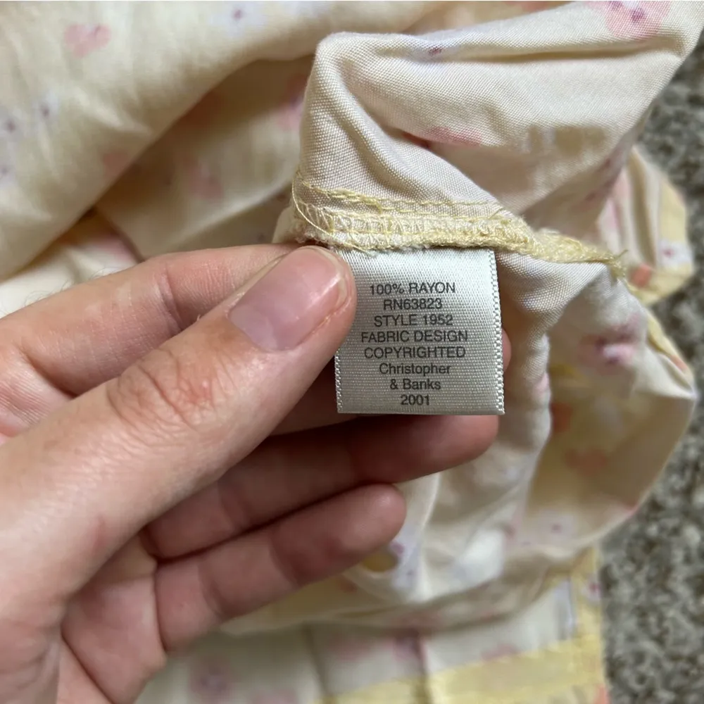 🦋 Christopher & Banks Vintage Yellow Pink Floral Maxi Skirt Size 12 90s - Image 5