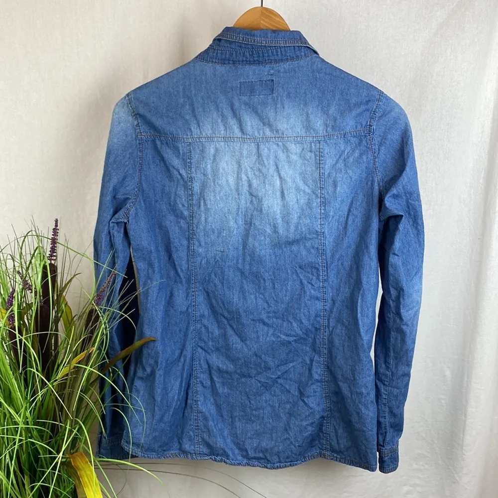 Ci Sono Blue Denim Pearl Snap Long Sleeve Western Rodeo Cowgirl Top M - Image 3