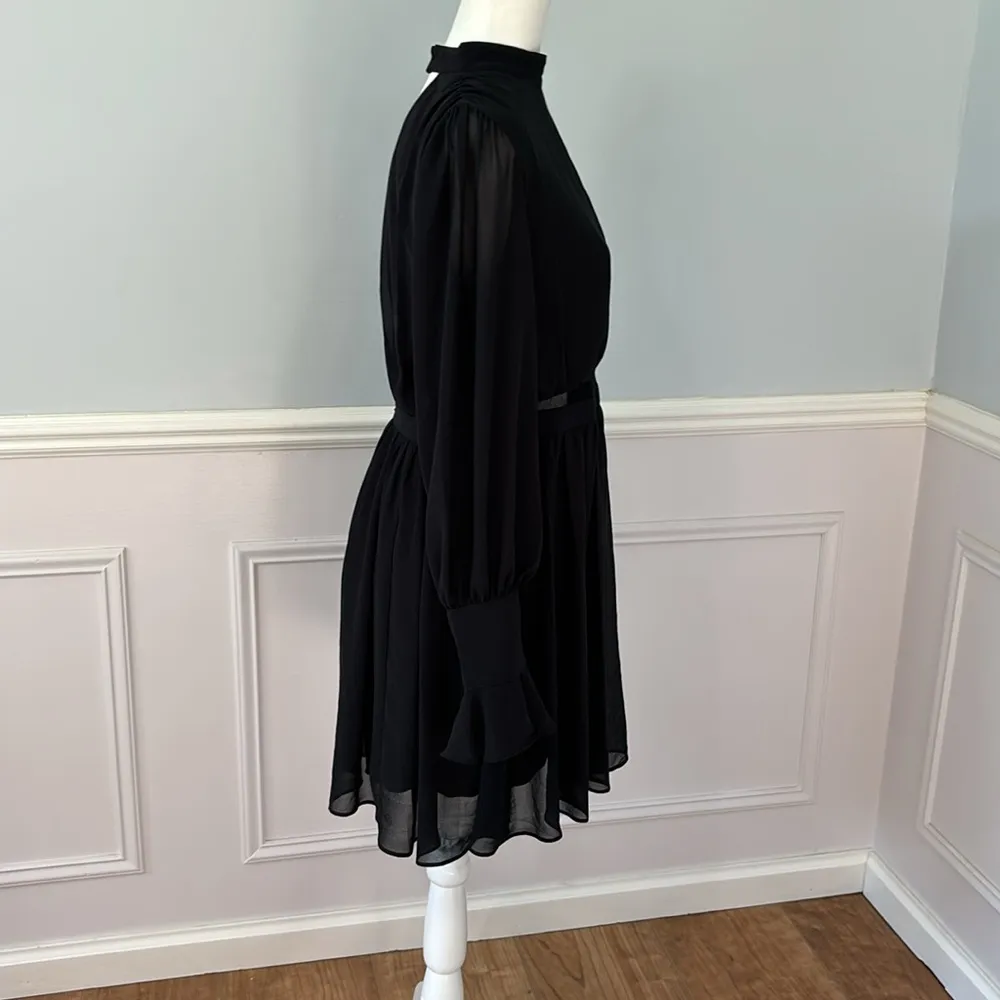 NWT Express Chiffon Mini Dress Mesh Front Open Back LBD Size 10 Formal Date Nigh - Image 7