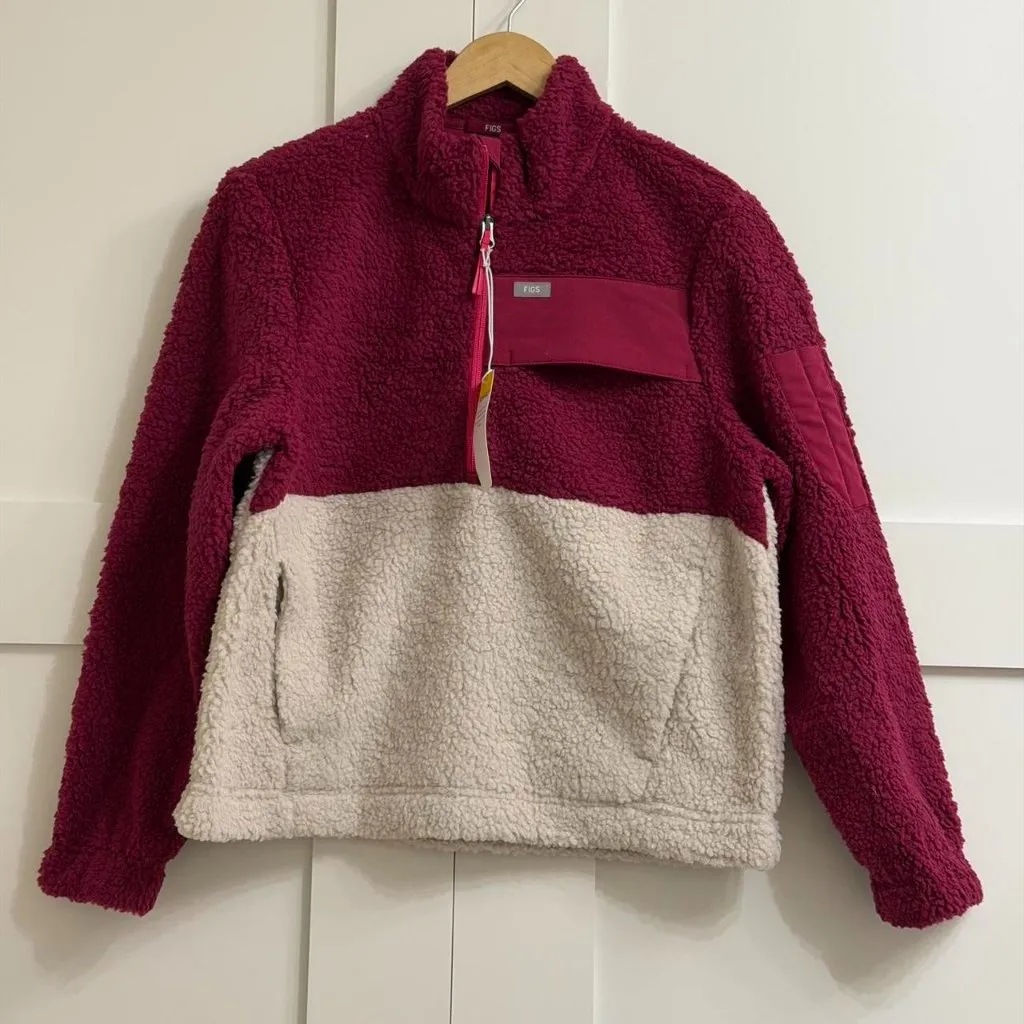 FIGS  On-Shift High Pile Fleece Pullover Jacket in Deep Cranberry, Size Small - Image 8