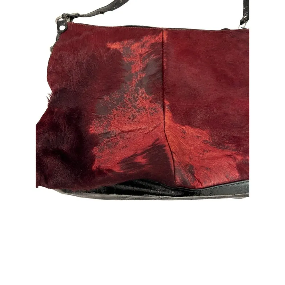 Pulicati Purse Bag Leather Calf Hair Silver Tone Studs Made in Italy READ - Image 5