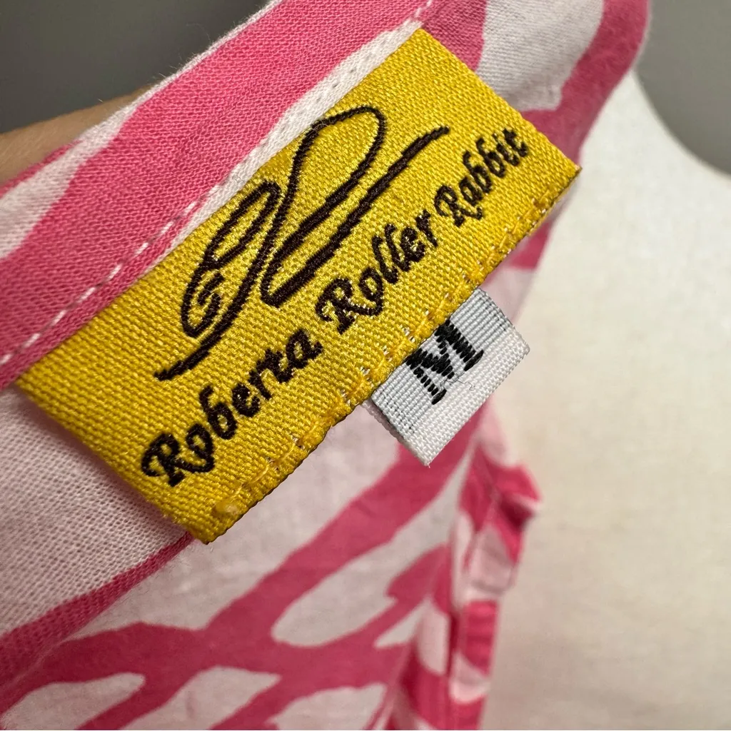 Roberta Roller Rabbit Geometric Print Cotton Tunic Top Blouse Pink White Medium - Image 9