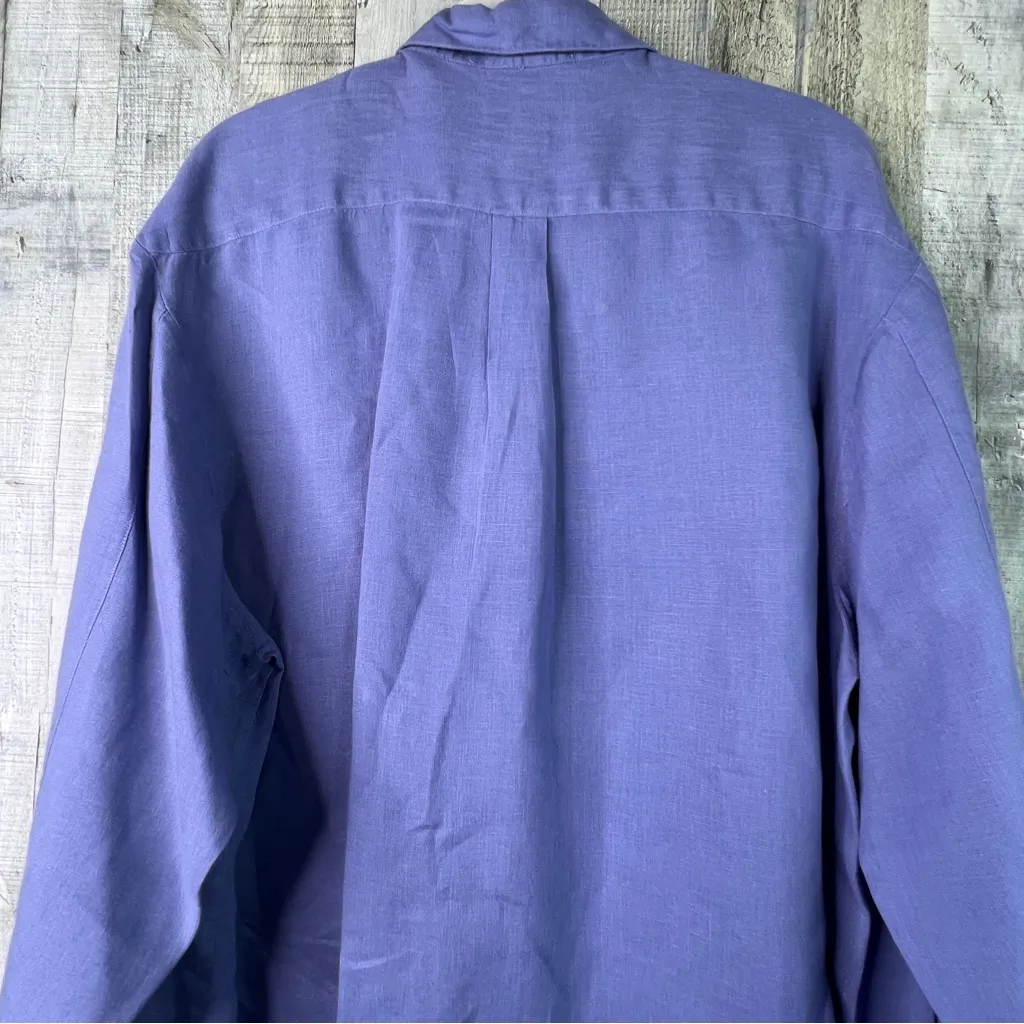 Saks Fifth Avenue Folio Collection Size 22 100% Linen Blue Button Long Sleeve - Image 5