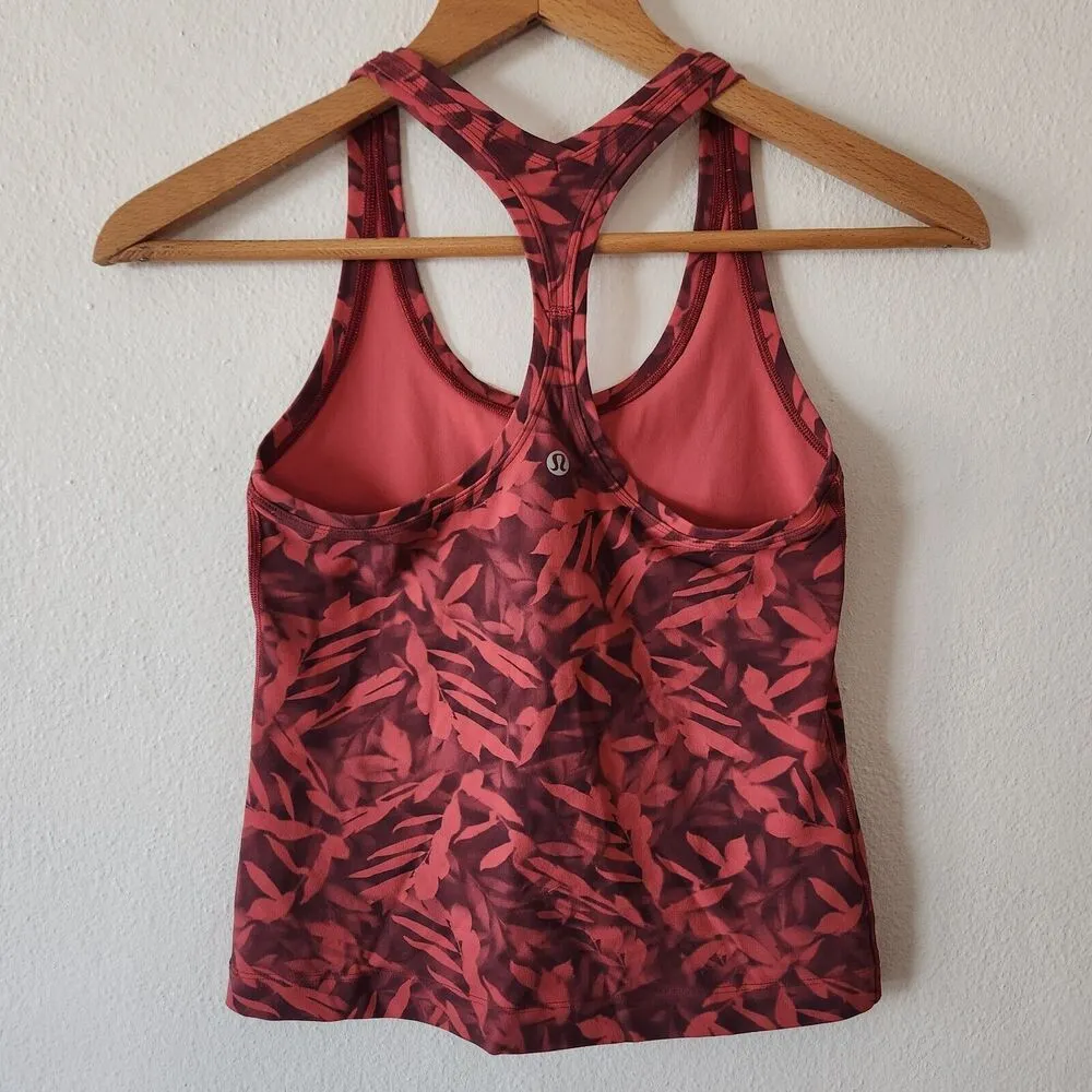 READ Lululemon Cool Racerback Tank Top Nulu Spray Leaf Fireside Red Multi Size 4 - Image 4