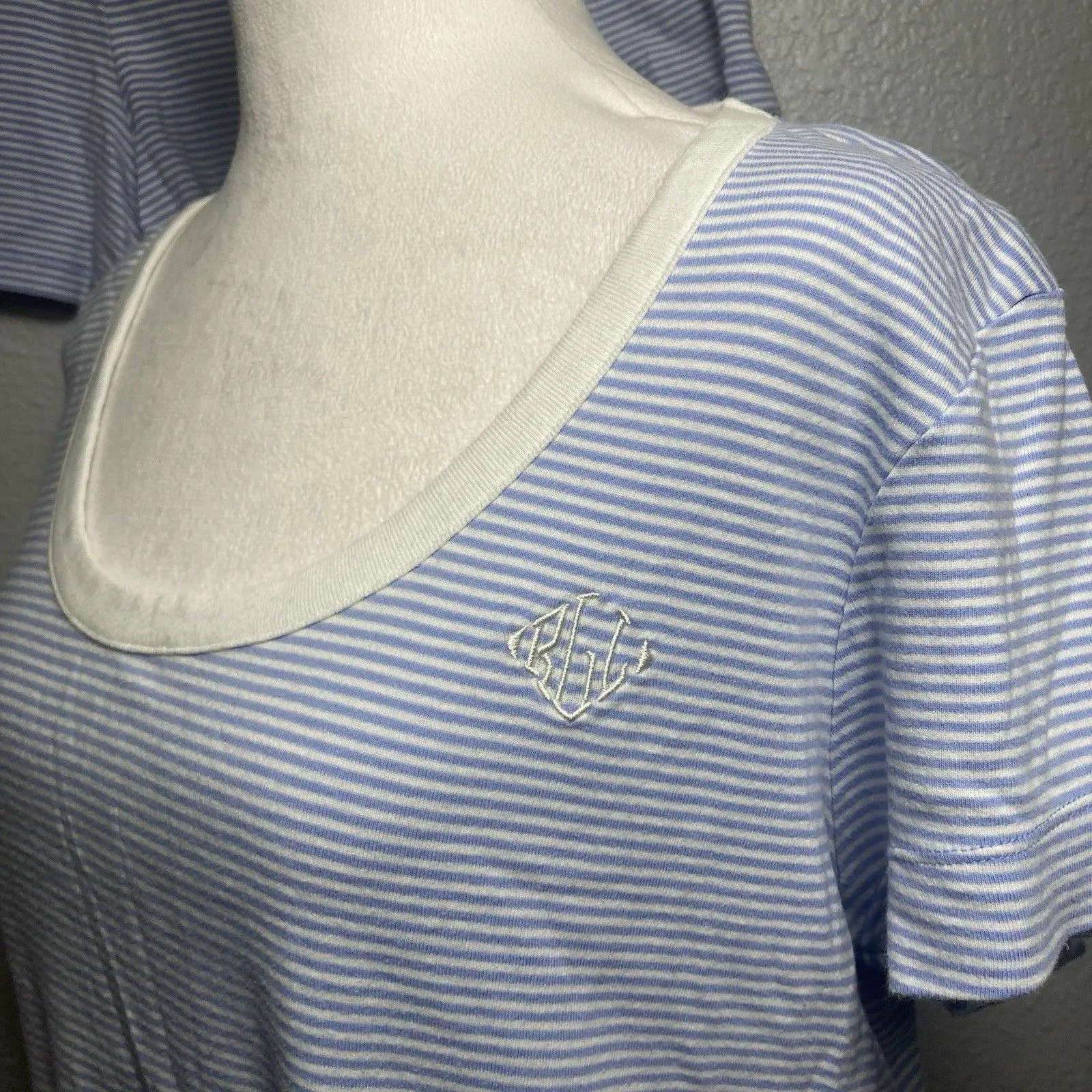 Lauren Ralph Lauren Womens XL Pajama Short Set Stripes Monogram Blue White - Image 2