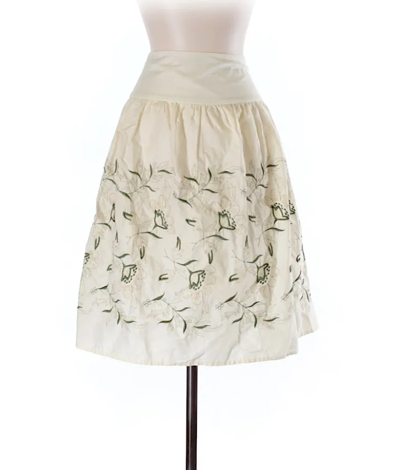 NWT $148  Tabitha Ivory Cotton Floral Full Zip Closure Skirt 0 - Image 2