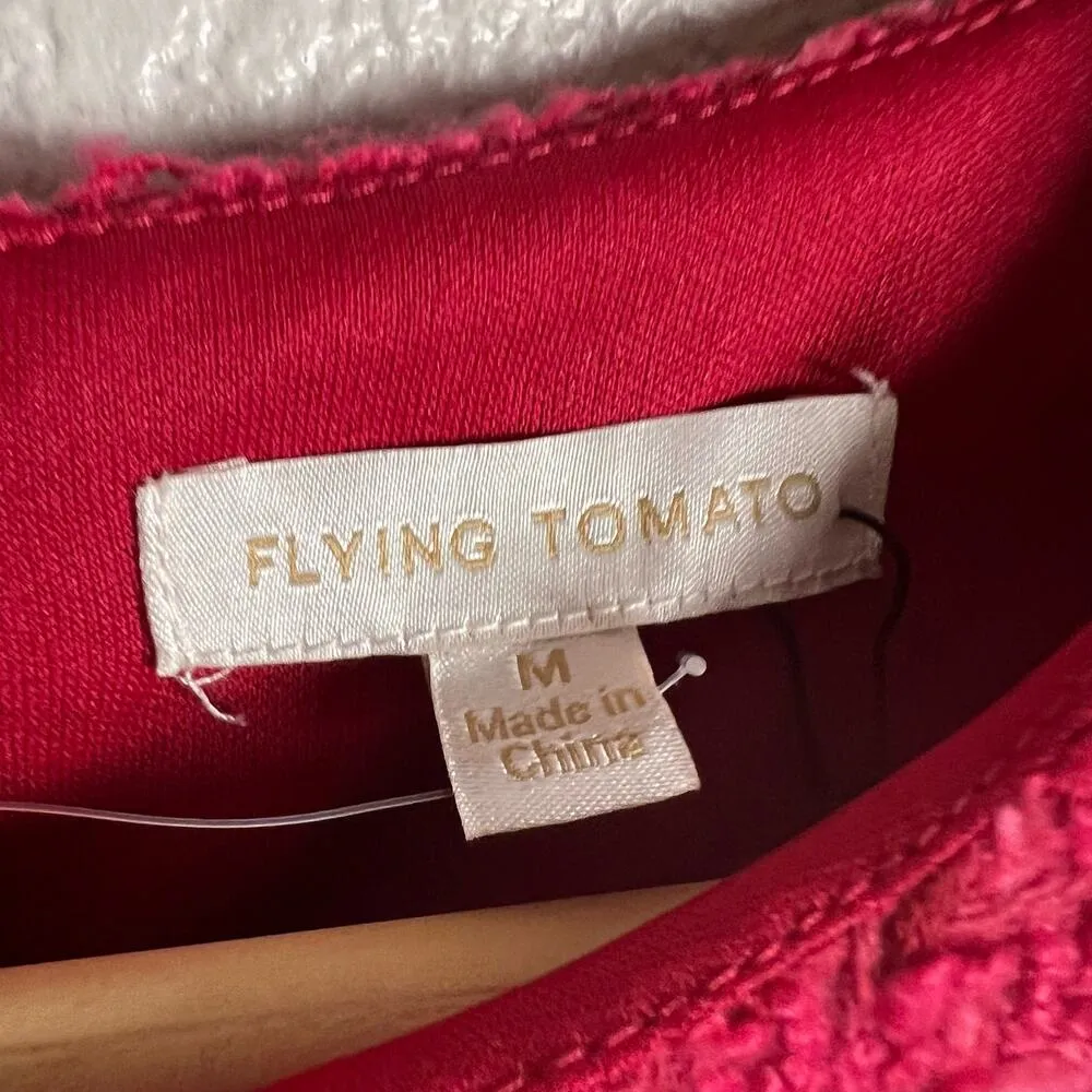 Flying Tomato Pink Red Tweed Puff Long Sleeve Sheath Mini Dress Size Medium - Image 9