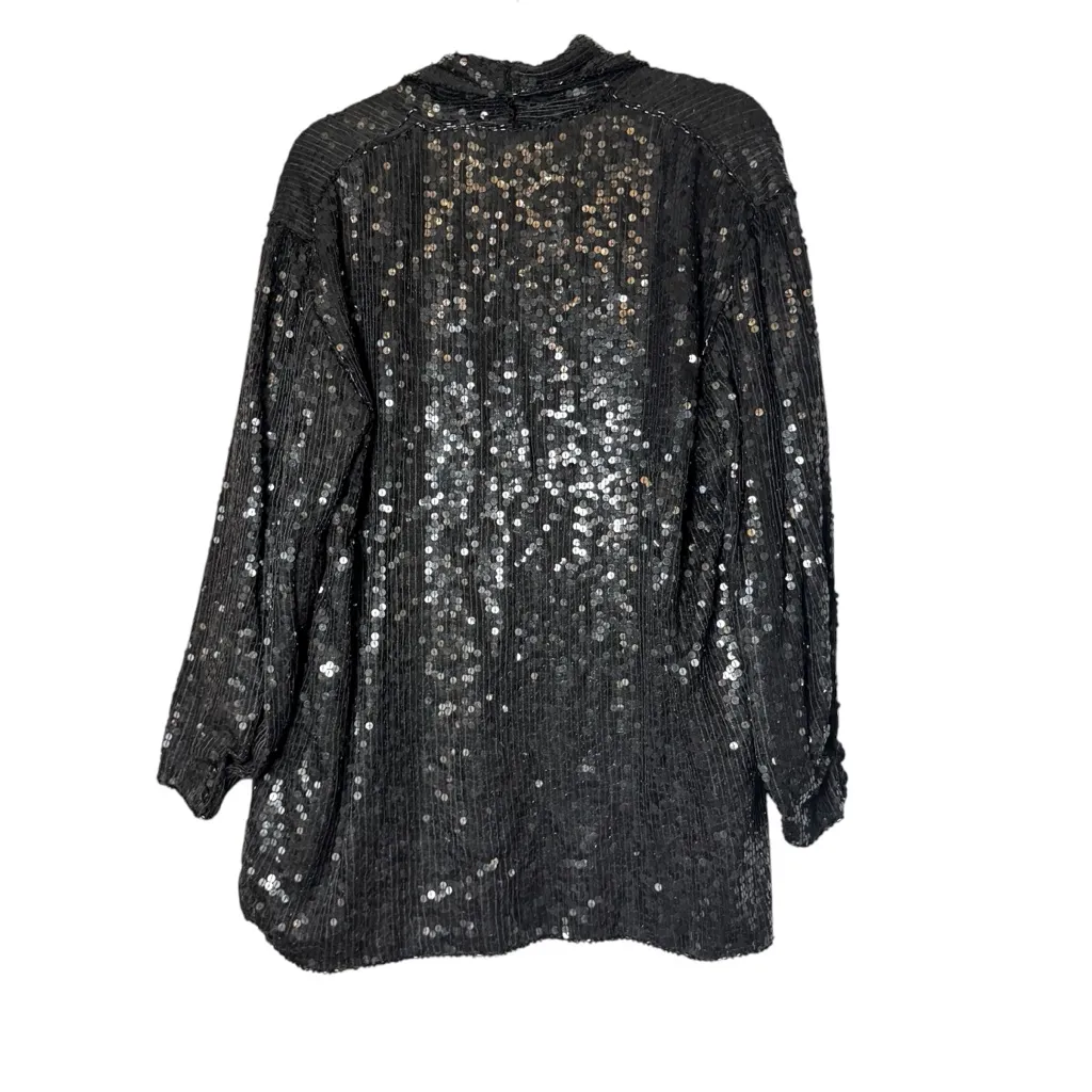 Vintage Spell Bound Blazer 100% Silk Sequin Subtle Striped Black Size Large - Image 5