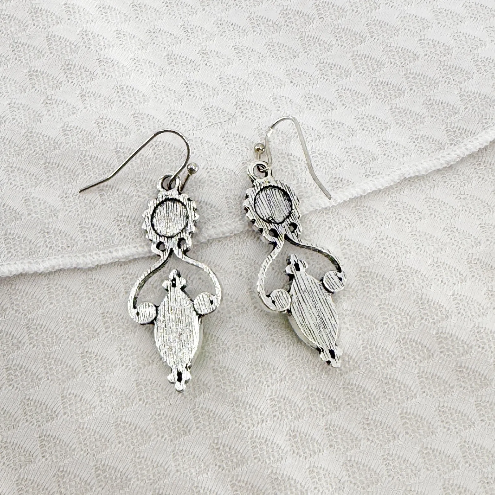 Green Pearl Earrings: Olive Crystal Dangle Silver - Image 4