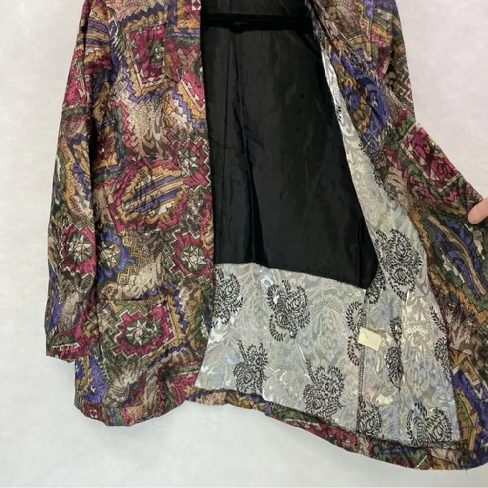 Vintage 90s Blazer Jacket Size 12 Aztec Dark Academia Made USA Oversized Tofy - Image 5