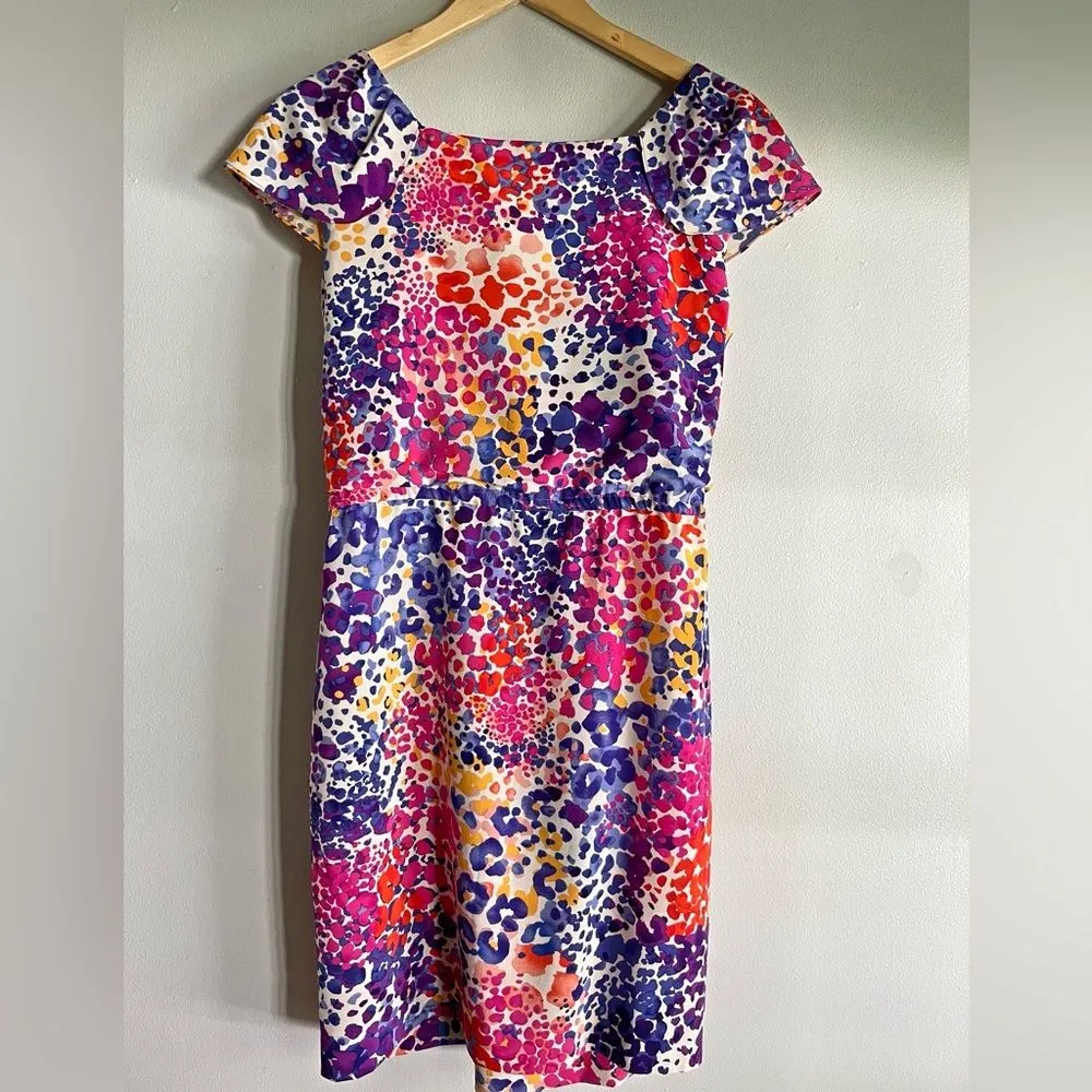Calvin Klein Vibrant Abstract Leopard Ruffle Dress Pink Purple Multi Size 10 - Image 9