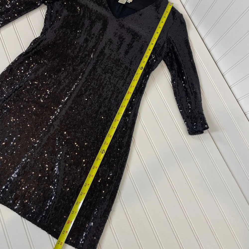 Donna Morgan Black Sequins V-Neck Long Sleeve Mini Sheath Dress Size 10 - Image 5