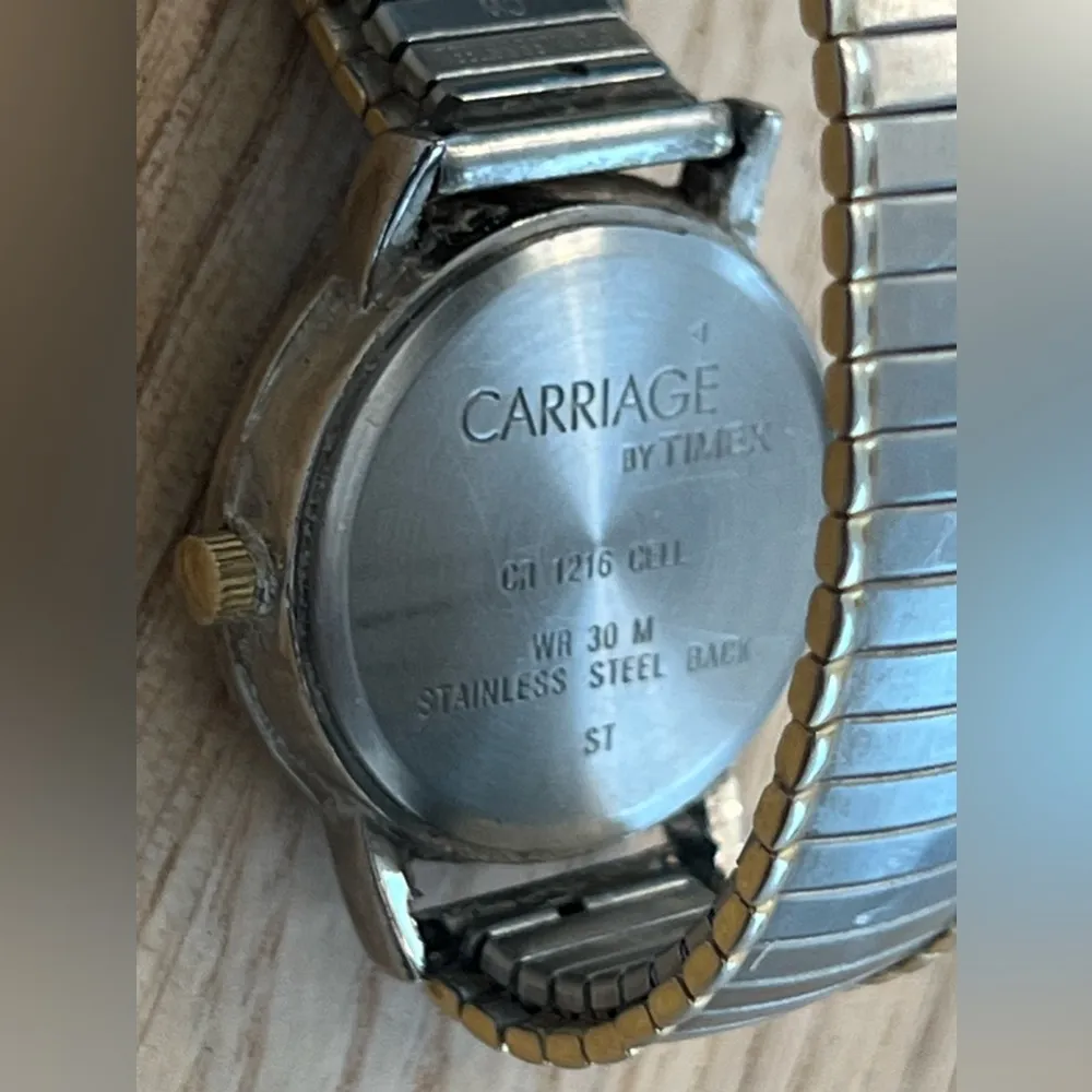 Carriage Ladies Watch Indiglo White Dial Two Tone Stretch Stainless Bracelet - Image 6