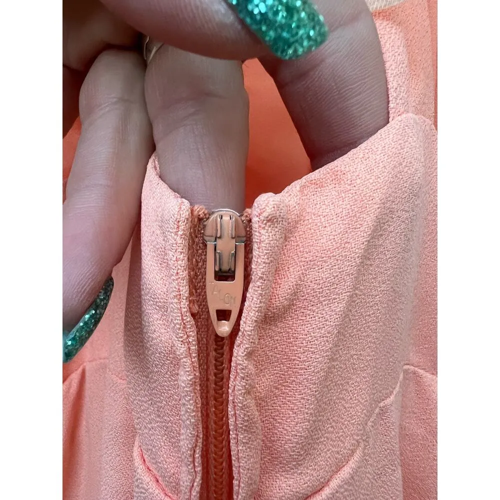 Vintage 70s Peach Crepe Maxi Gown Dress with Sheer Cape Flutter Sleeves SMALL - Image 14