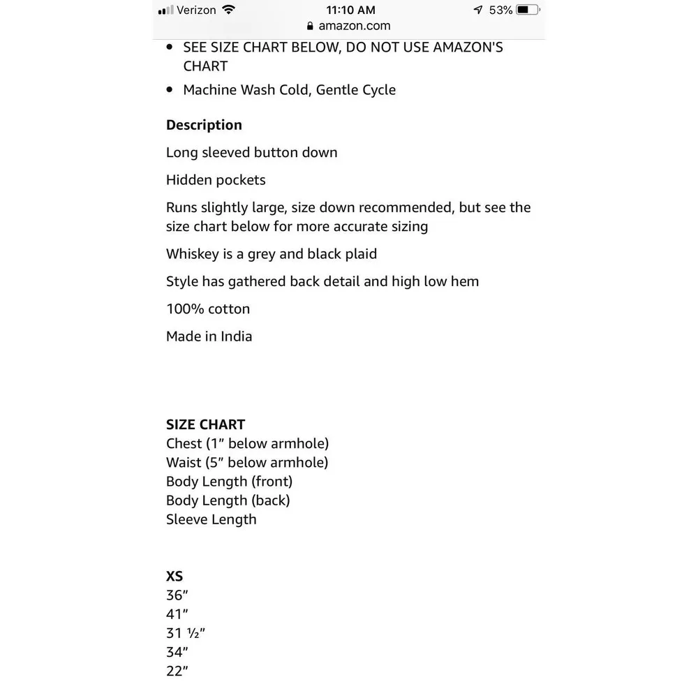 TULIP whiskey Plaid XS button Down Shirt NWT Cotton Black Gray Bustle Back lagen - Image 8