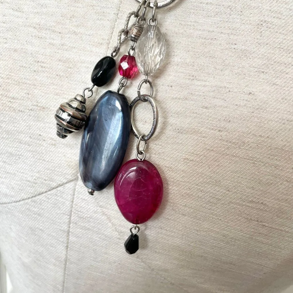 Chicos pink black beaded statement charm necklace - Image 7