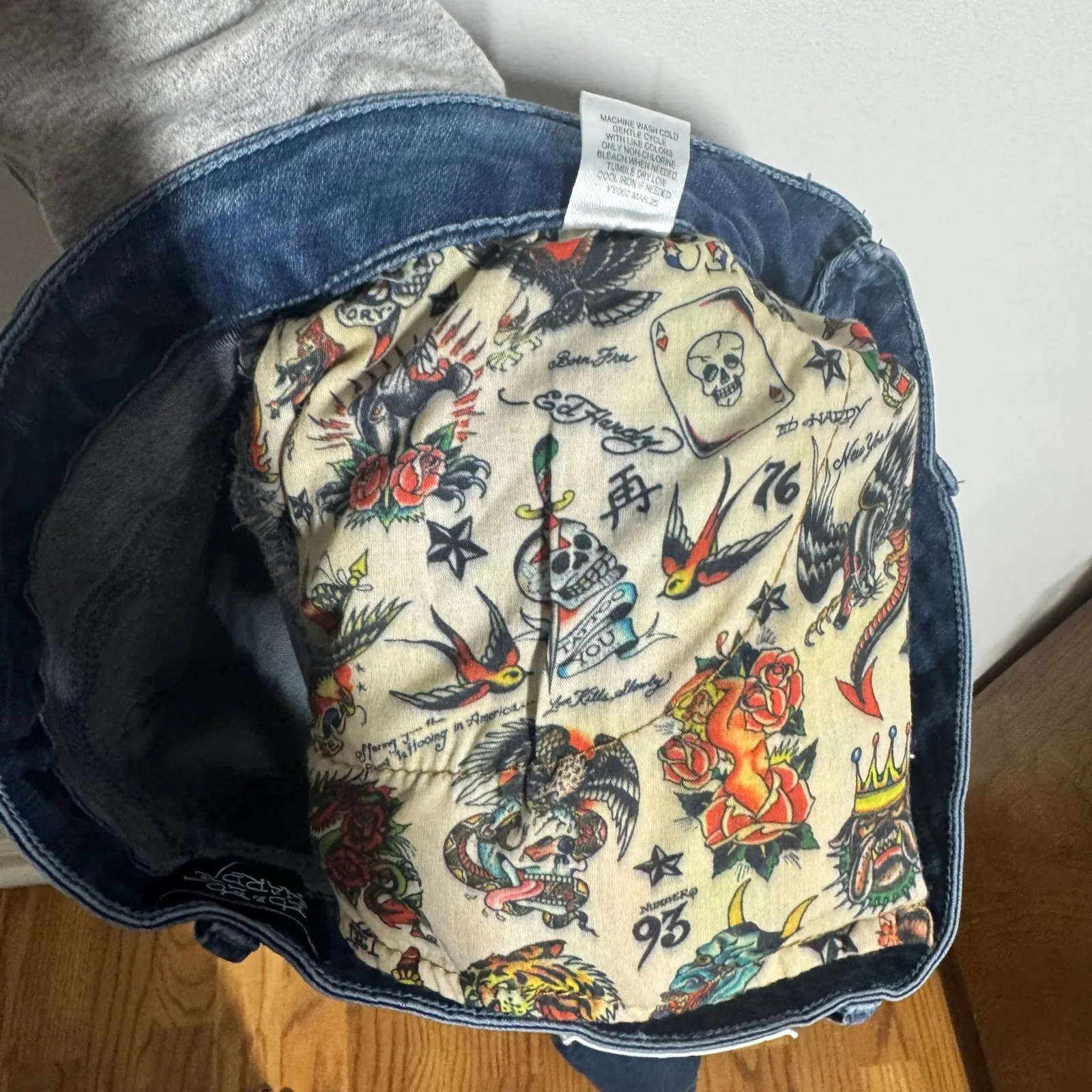 Ed Hardy Wide Leg Y2K Jeans Women 32 Blue Medium Wash Tattoo Baggy Graphic Pant - Image 6