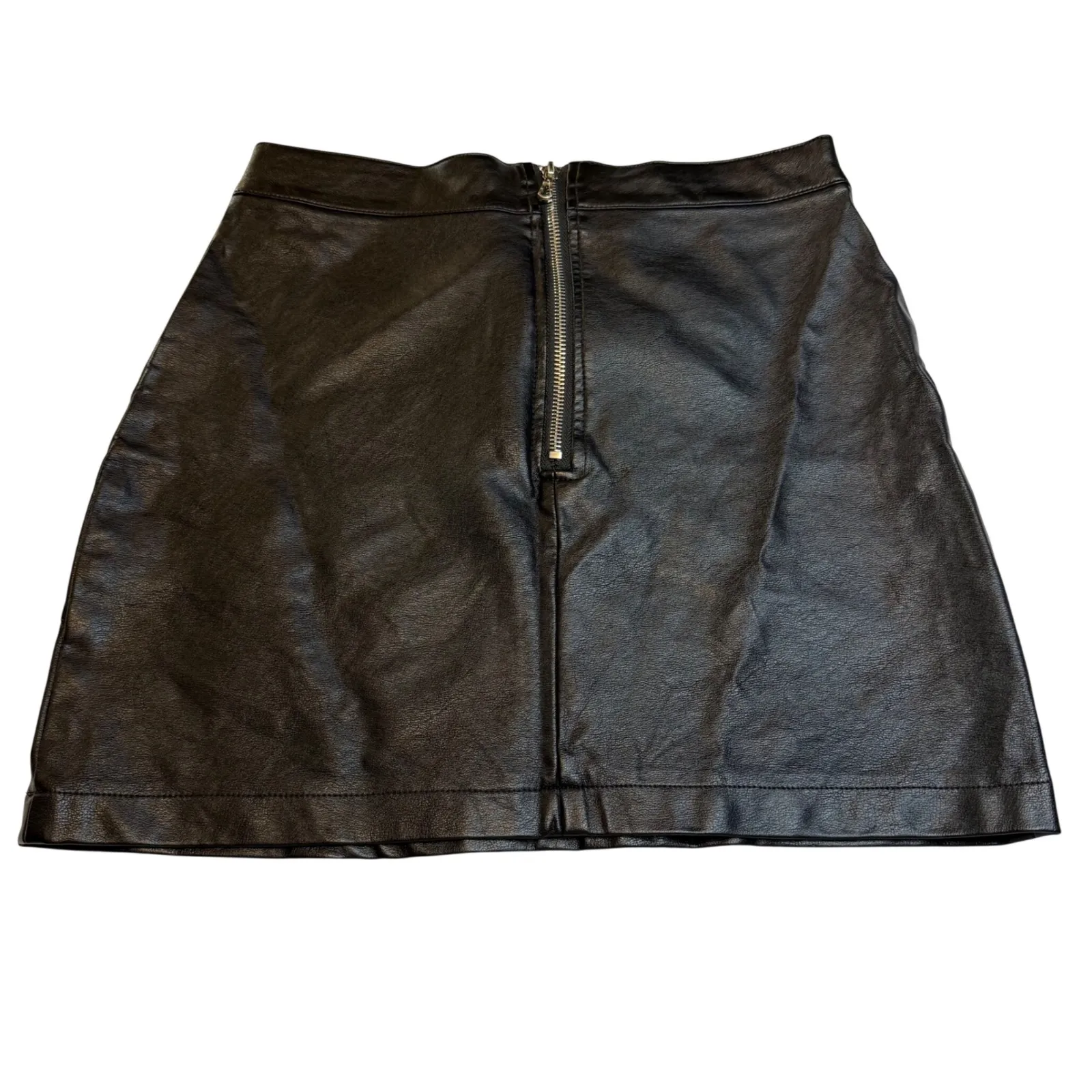 GUANYY Faux Leather Mini Skirt Black Back Zipper A Line Womens Trendy Size Small - Image 2