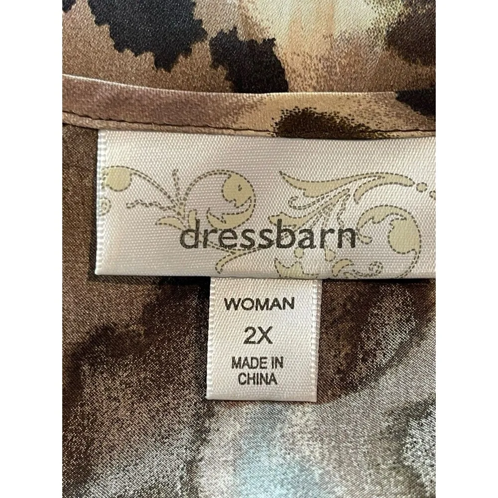 Dressbarn Animal Print Blouson Earth Tone Beaded V - Image 7