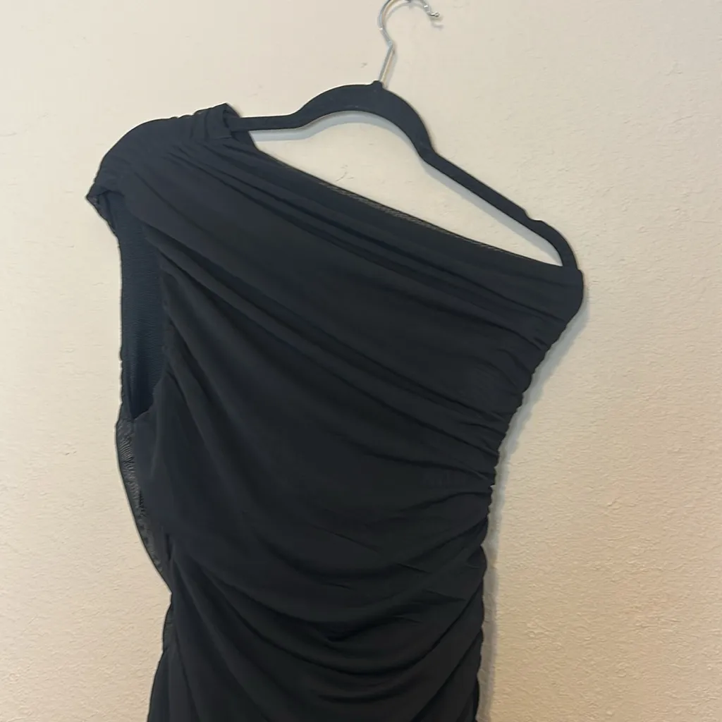 NEW ELLIATT Black MESH Ruched‎ POSEY One Shoulder ASYMMETRIC Cocktail DRESS - Image 4