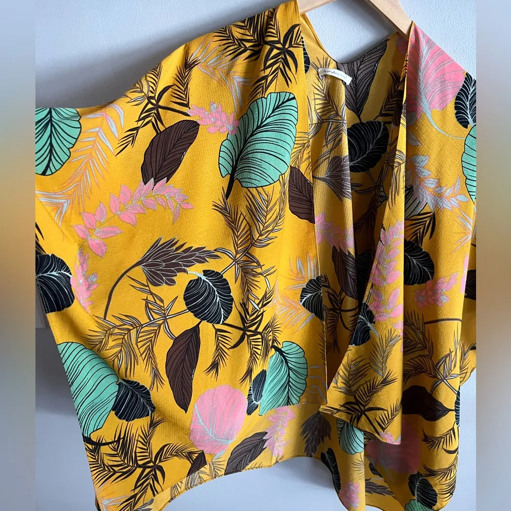 Do Everything in Love Mustard Tropical Leaf Kimono Boho Cover Up One Size - Image 5